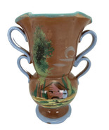 Art Pottery Vase Hand Painted Signed Numbered Double Handled 5.75&quot; Tall ... - $29.00