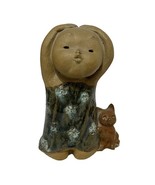 Vintage Japanese Hong Horizons Pottery Kneeling Girl w/ Cat Figure 7.5&quot; ... - $64.81 CAD