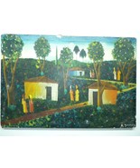 Oil Painting African Native Women &amp; Huts in Village, Signed A.Josean, 41... - $2,661.81 MXN