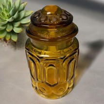 Vintage 9-1/2&quot; Le Smith Moon And Stars Amber Glass Canister Jar With Lid - £15.81 GBP