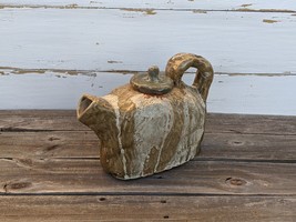 Brutalist Hand Formed Thick Pottery Teapot With Lid, Heavy Studio Art - $99.00
