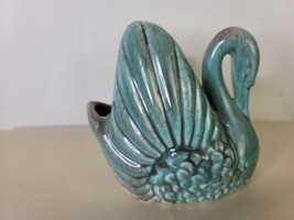 Vintage Gonder USA Pottery Swan Planter Vase E 44 Signed Turquoise 5 x 5 inches - £11.80 GBP