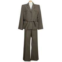 TAHARI Light Brown Stretch Safari Jacket Flare Leg Pant Suit 18 - £108.30 GBP