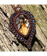 Macrame Pendant with Agate, Handmade Brown Necklace, Boho Gemstone Jewelry - $35.00