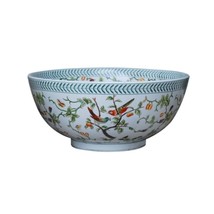 Beautiful Floral Bird Motif Porcelain Bowl 14&quot; Diameter - £162.79 GBP