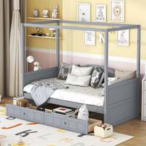 Twin Size Canopy Day Bed with 2 Drawers, Gray - £249.27 GBP