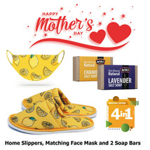 Mother&#39;s Day Pack Home Slippers Mask and Chamomile and Lavender Salt Soap Bars - £19.98 GBP