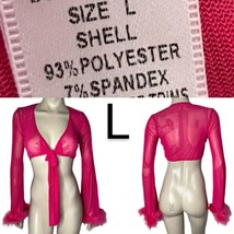 Pink Dream Girl Mesh Long Fur Sleeve Crop Top~Size L - £21.68 GBP