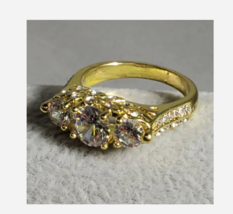 GOLD TRIPLE GEM RHINESTONE COCKTAIL RING SIZE 6 7 8 9 10 - £32.04 GBP