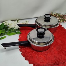 Vtg Amway Queen Cookware 1qt &amp; 1.5qt Sauce Pan Pot Lids USA 18/8 Stainless - $49.98