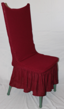 2 “Carter” Stretch Slipcovers Dining Kitchen Chair Covers 11” Ruffle Burgundy - £7.90 GBP