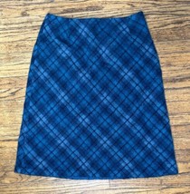 Vintage Eddie Bauer Teal Blue Plaid Midi Skirt M L Wool Mohair Alpaca Blend - $34.65