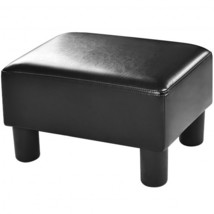 PU Leather Rectangular Seat Ottoman Footstool-Black - £42.88 GBP