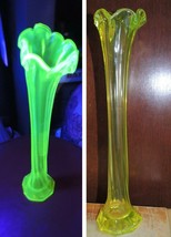 Uranium Glass Vase 12.5&quot; Yellow Twist Lily Lilly Jack in the Pulpit Hand... - €192,61 EUR