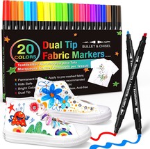 Dual Tip Fabric Markers Permanent for Clothes 20 Colors Fabric Decorating Paint  - £19.77 GBP