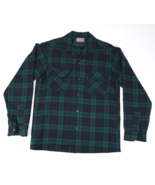 FLAWS** Pendleton Size S Loop Collar Wool Shirt Flap Pocket Plaid Green ... - $42.70