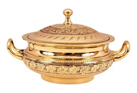 Embossed Design Brass Casserole Serving Food Dishes With Lid 775ML- 1 Piece - £86.93 GBP