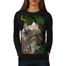 Smart Face Of Lynx Cat Tee Furry Ears Women Long Sleeve T-shirt - £11.21 GBP