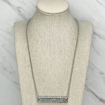 Chico&#39;s Silver Tone Chain Link Blue Bar Double Clasp Layering Necklace - £13.23 GBP