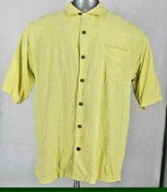 TOMMY BAHAMA Relax Large Men&#39;s 100% Silk Hawaiian Shirt Yellow Weave Pat... - £16.86 GBP