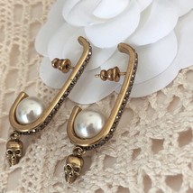 Brand Luxury Vintage Gold Color Skull Dangle Pearl Earrings Fashion Punk Jewelry - £31.10 GBP