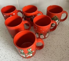 Waechtersbach W. Germany Christmas Themed 12oz Ceramic Coffee Mugs Set Of 6 - £41.85 GBP