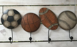 Hobby Lobby Metal Sports Balls Wall Art Decor 24x11.5 Hats Belts 4 Hooks... - £14.62 GBP