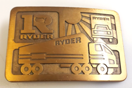 Ryder Truck Rental Vtg Cast Brass Semi Trucker Moving Company Promo Belt Buckle - £15.97 GBP