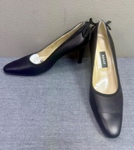 BALLY Giselle Black Iridescent Leather Slip On Heel Shoes Size 9 M Made in Italy - £11.83 GBP