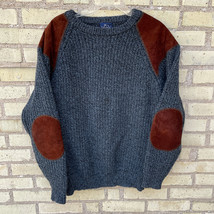 Vintage Gray/Blue Woolrich Wool Blend Sweater Leather Elbow Patches Men’s Size L - £51.16 GBP
