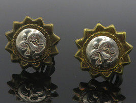 MEXICO 925 Sterling Silver - Vintage 2 Tone Sun Face Non Pierce Earrings... - £52.79 GBP