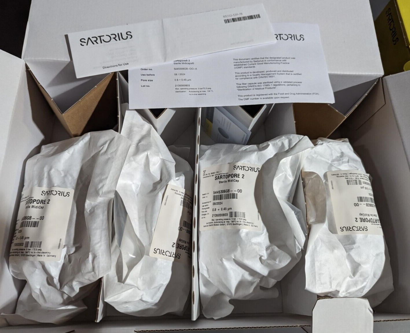 1 box, 4 Sartorius Sartopore® 2 Midicaps® 0.45µm,  5445306G8--OO--A, PES... - $117.50