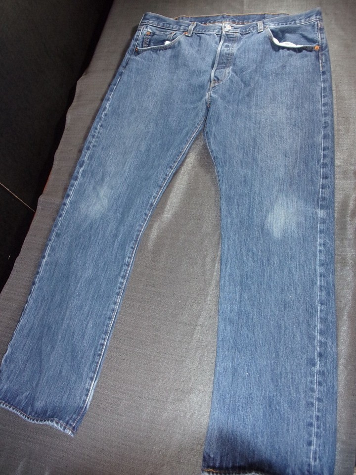 LEVI&#39;S 501 REGULAR FIT BLUE BOOT CUT JEAN PANTS 38X31.5 - $19.35