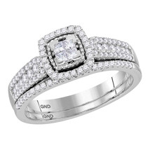 14kt White Gold Princess Diamond Halo Bridal Wedding Engagement Ring Band Set - £558.74 GBP