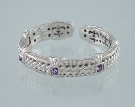 Judith Ripka Sterling Silver Amethyst Hinged Cuff Bracelet Nice Condition! - £161.90 GBP
