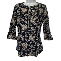 Maison Scotch La Femme Selon Marie Black Tan Flower Beaded Tunic Top Siz... - $19.79