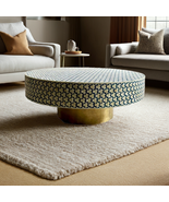 Heritage inlay targua pattern with brass metal base round coffee table - $18,752.24 MXN+