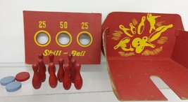 Bowling and skill game with board and wooden skittles. - £27.91 GBP