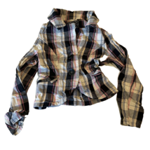 Last Kiss Jacket Womens Pink Woolen Plaid Tweed Lined Button Up Ruffled Hem - $17.94