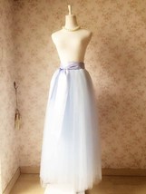 LIGHT BLUE Floor Length Tulle skirt Women Plus Size Wedding Tulle Skirt image 6