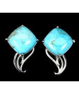 Unheated Cushion Turquoise White Gold on 925 Sterling Silver Earrings - £33.47 GBP