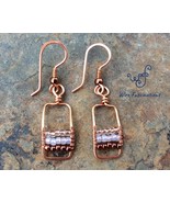 Handmade copper earrings: short rectangles with wire wrapped copper glas... - €21,39 EUR
