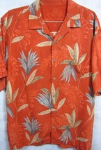 GORGEOUS Tommy Bahama Burnt Orange With Blue &amp; Gold Leaves Silk Hawaiian Shirt L - £35.88 GBP