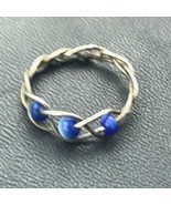 Estate Braided Nonmagnetic Silver w Tiny Blue Moonglow Beads Band Ring S... - $11.29