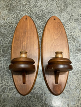 Pair Vintage Rustic Colonial Pine Wood Wall Taper Candle Holders Sconces... - £47.78 GBP