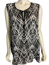 Calvin Klein Women&#39;s Sleeveless Geometric Blouse Black/White 2X - $23.74