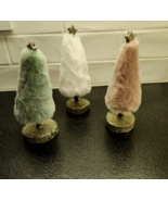 NEW! CUTE! SET 3 FUZZY FUR TREES 7&quot; GLITTER WHITE/PINK/GREEN - £10.08 GBP