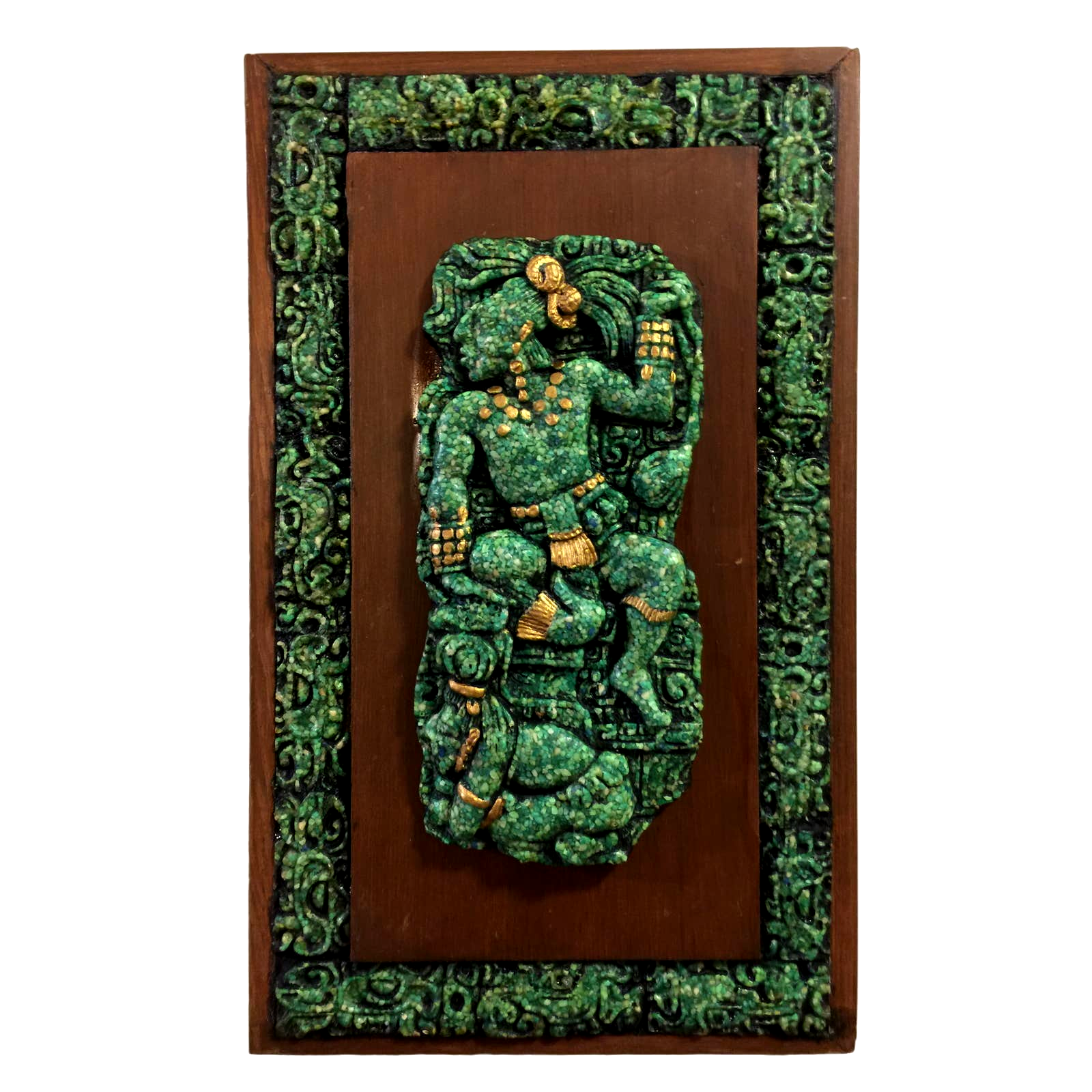 Primary image for VTG Zarebski Aztec Mayan Style Colored Stone Resin Wood Relief Plaque Wall Art