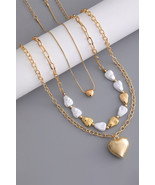 Gold Heart Pendant Pearl Chain Necklace Set - $4.68