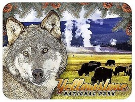 Yellowstone National Park with Wolf and Bison Fridge Magnet - £5.91 GBP